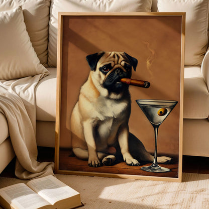 Pug Dog Drinking Wine Art Print