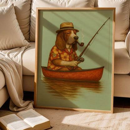 Basset Hound Fishing Art Print