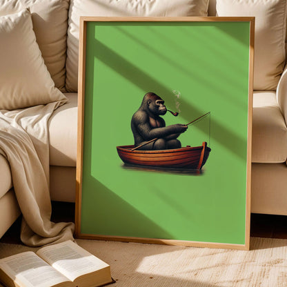 Fishing Gorilla in Red Canoe Art