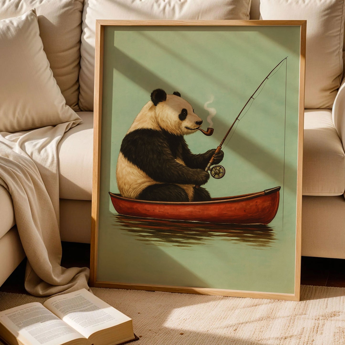 Bear Fishing in Red Canoe Poster