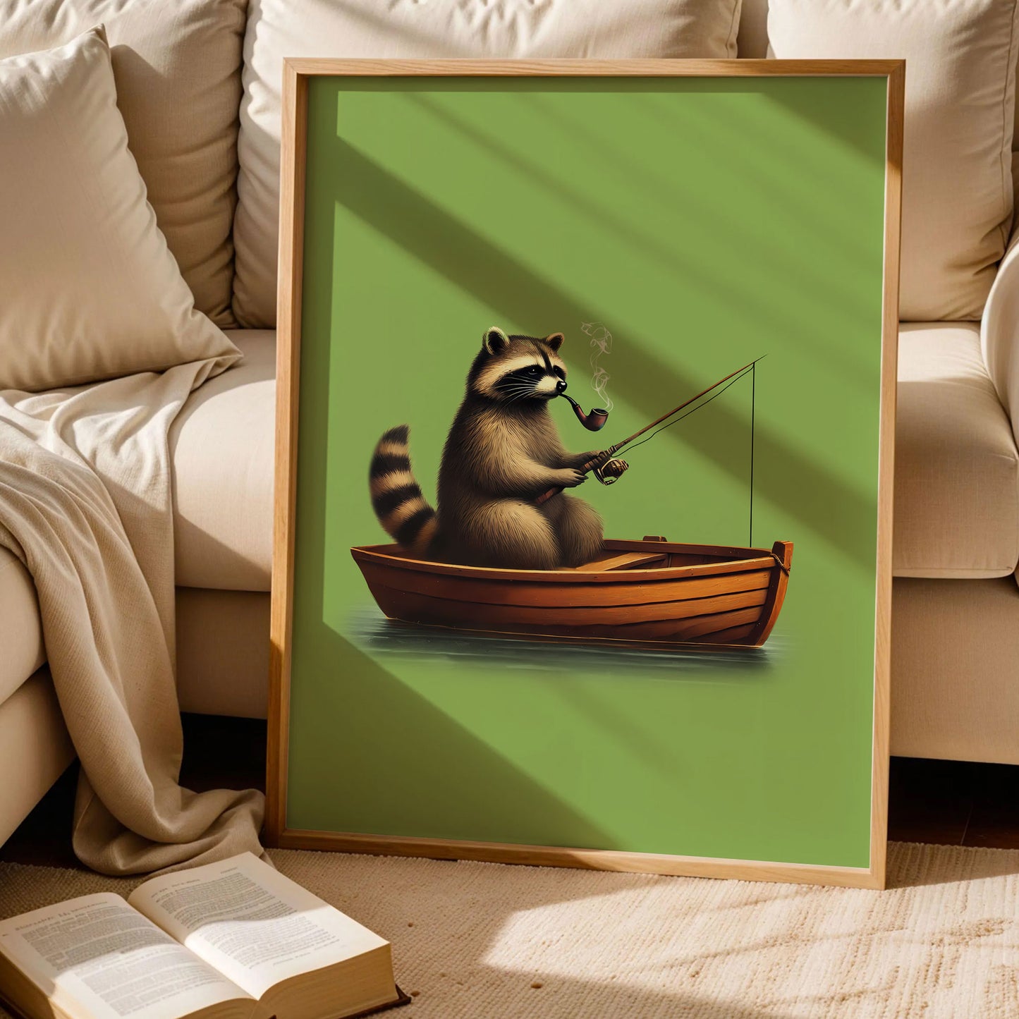 Fishing Raccoon Poster