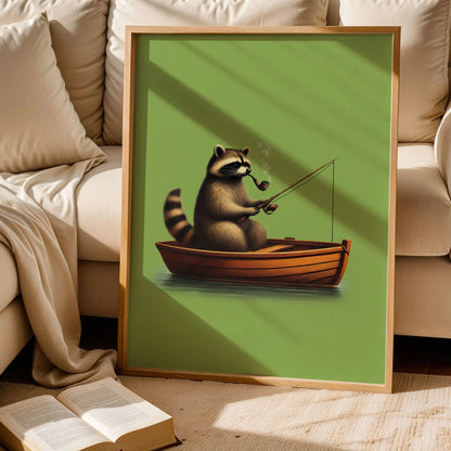 Fishing Raccoon Poster