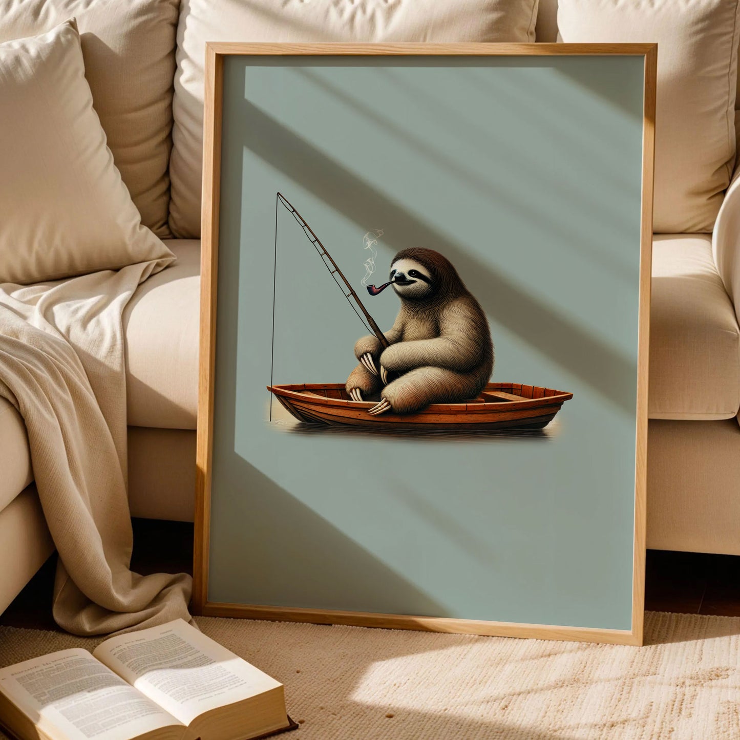 Funny Sloth Fishing Print Art