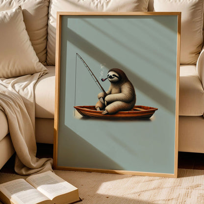 Funny Sloth Fishing Print Art
