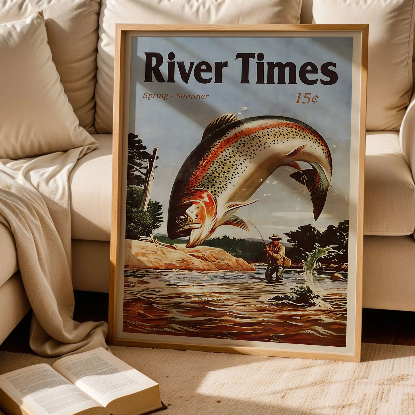 Retro River Fishing Print