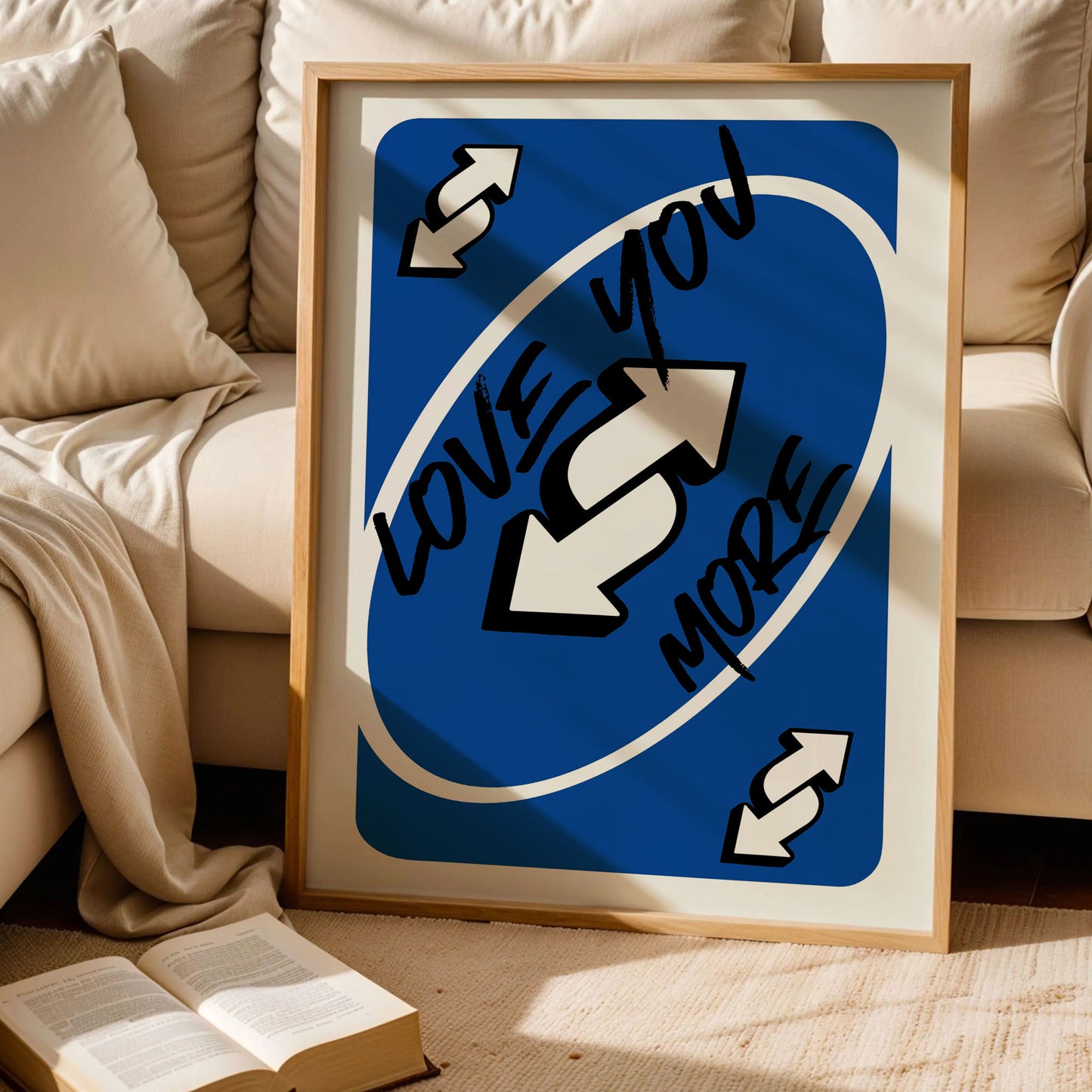 Love You More Uno Blue Game Card Poster