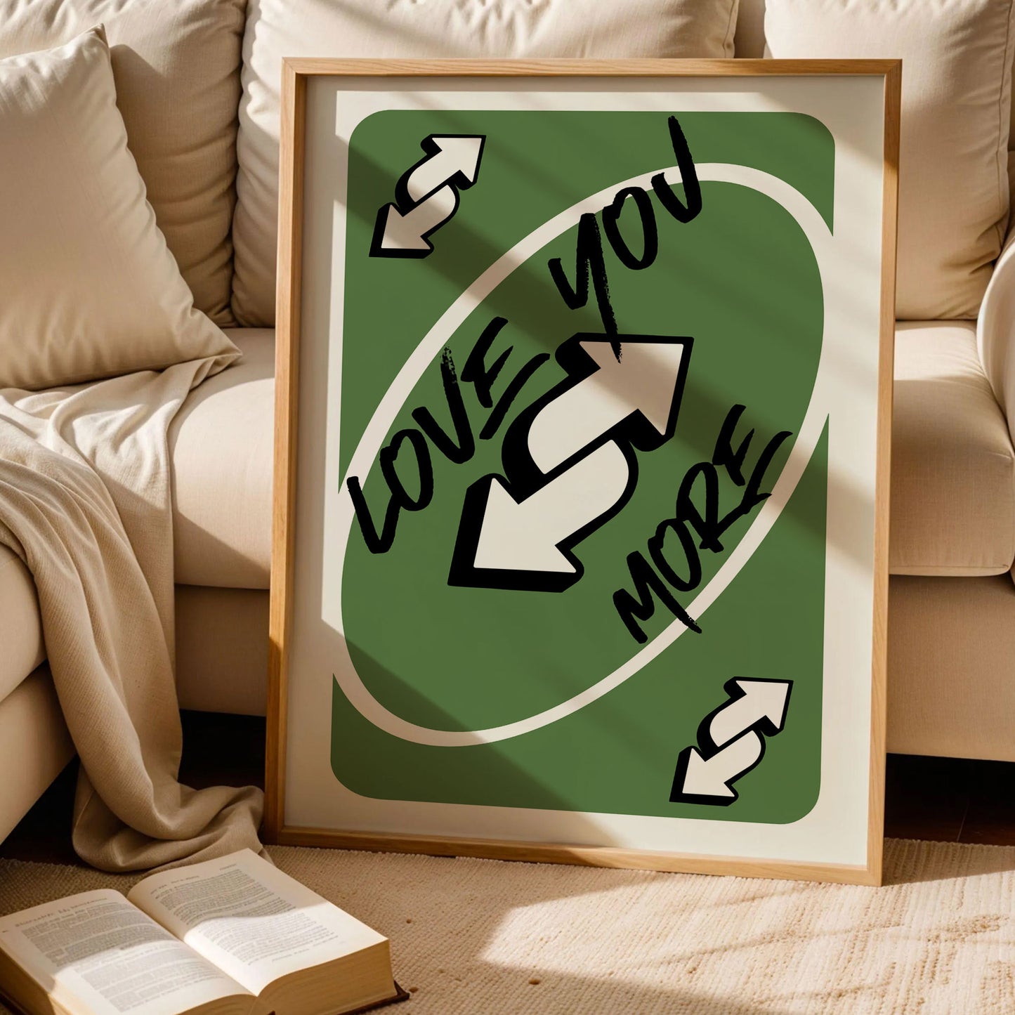 Love You More Uno Green Playing Card Poster