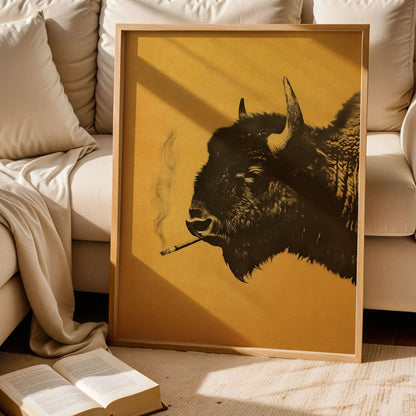 Bison Smoking a Cigarette Vintage Poster