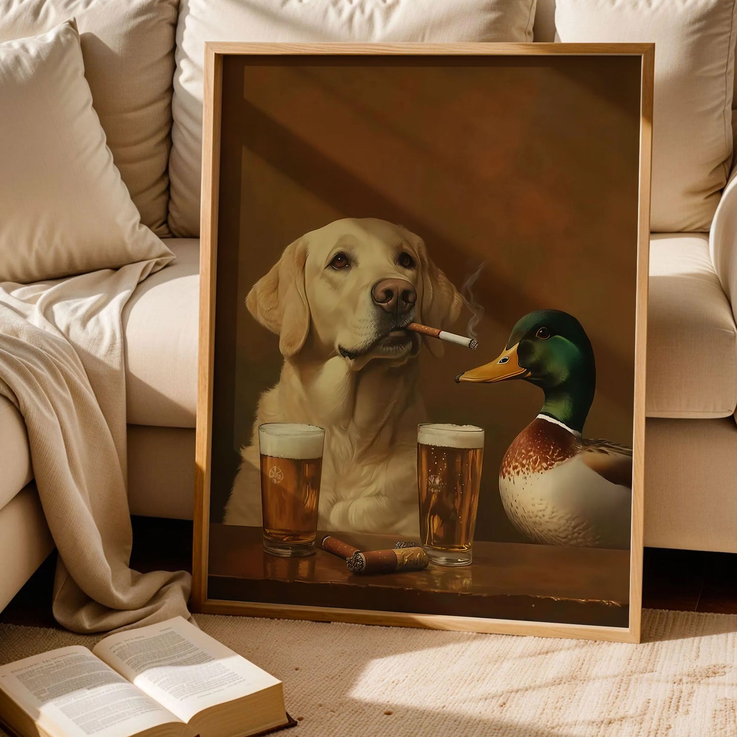 A Labrador Retriever and a Mallard Duck Poster