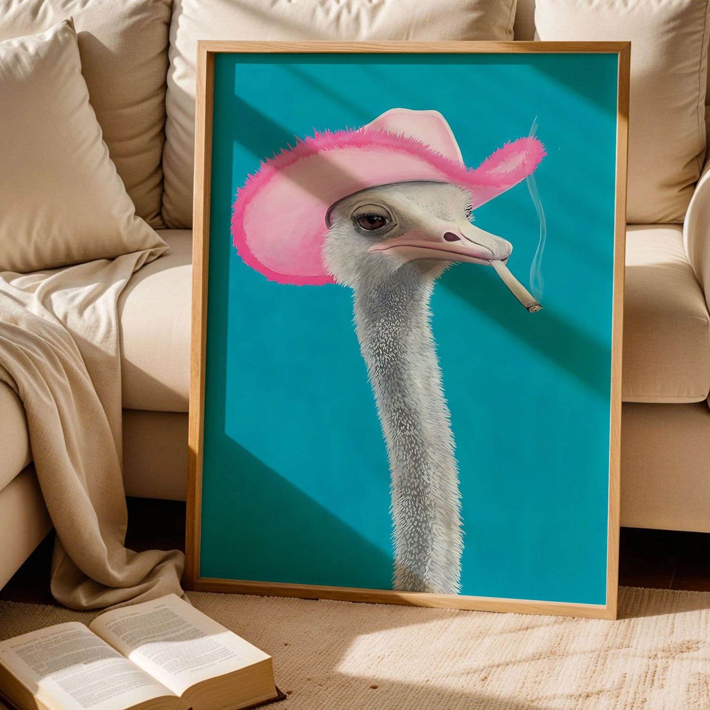 Linda the Ostrich Pink Cowboy Hat Art Print