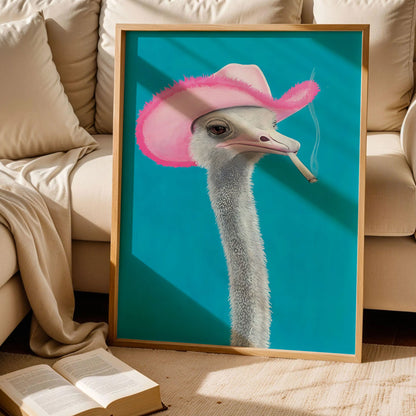 Linda the Ostrich Pink Cowboy Hat Art Print