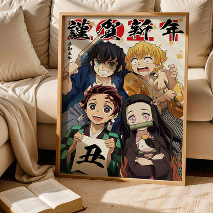 Demon Slayer Tanjiro, Nezuko, Inosuke, and Zenitsu Poster