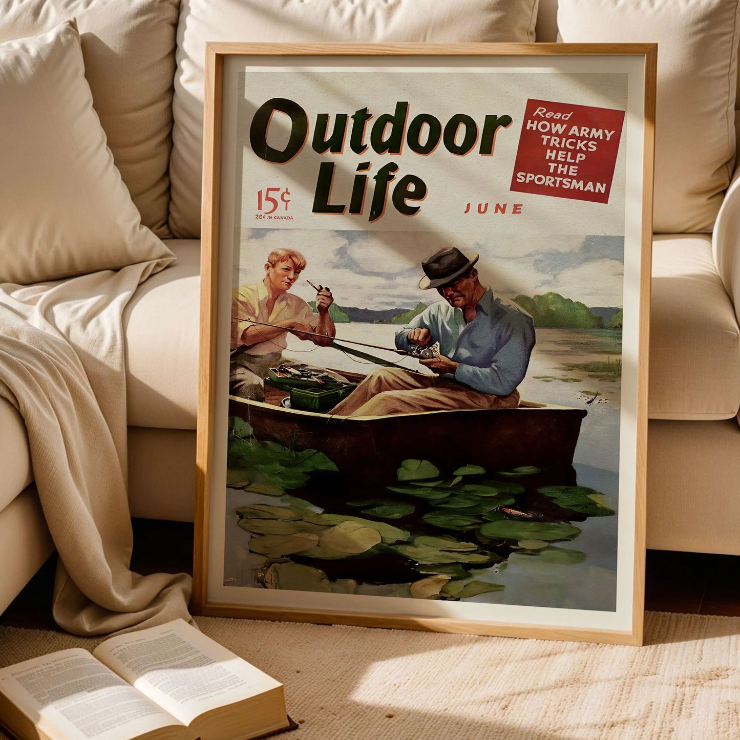 Vintage Fishing Poster Angler in Boat