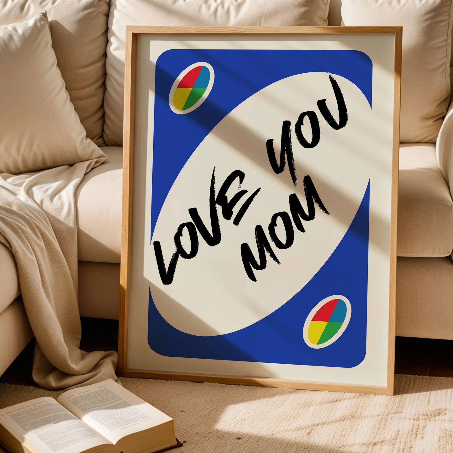 Love You Mom Reverse UNO Blue Card Poster