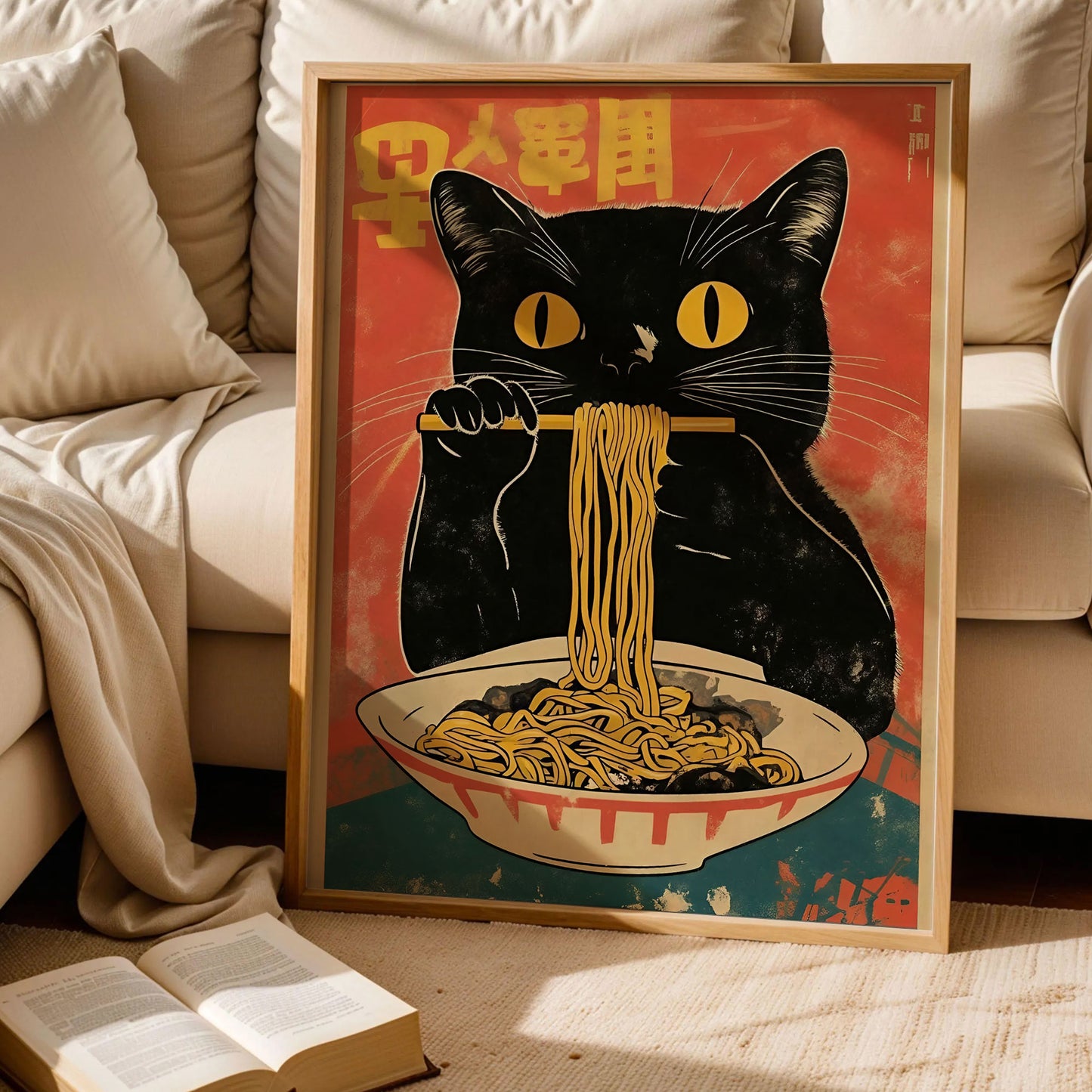 Black Cat Japanese Food Wall Art