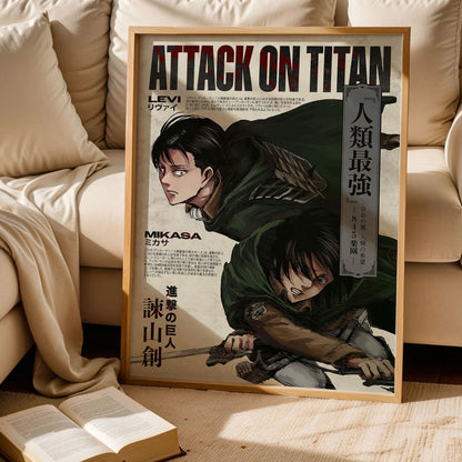 Attack on Titan Levi and Mikasa Ackerman Poster