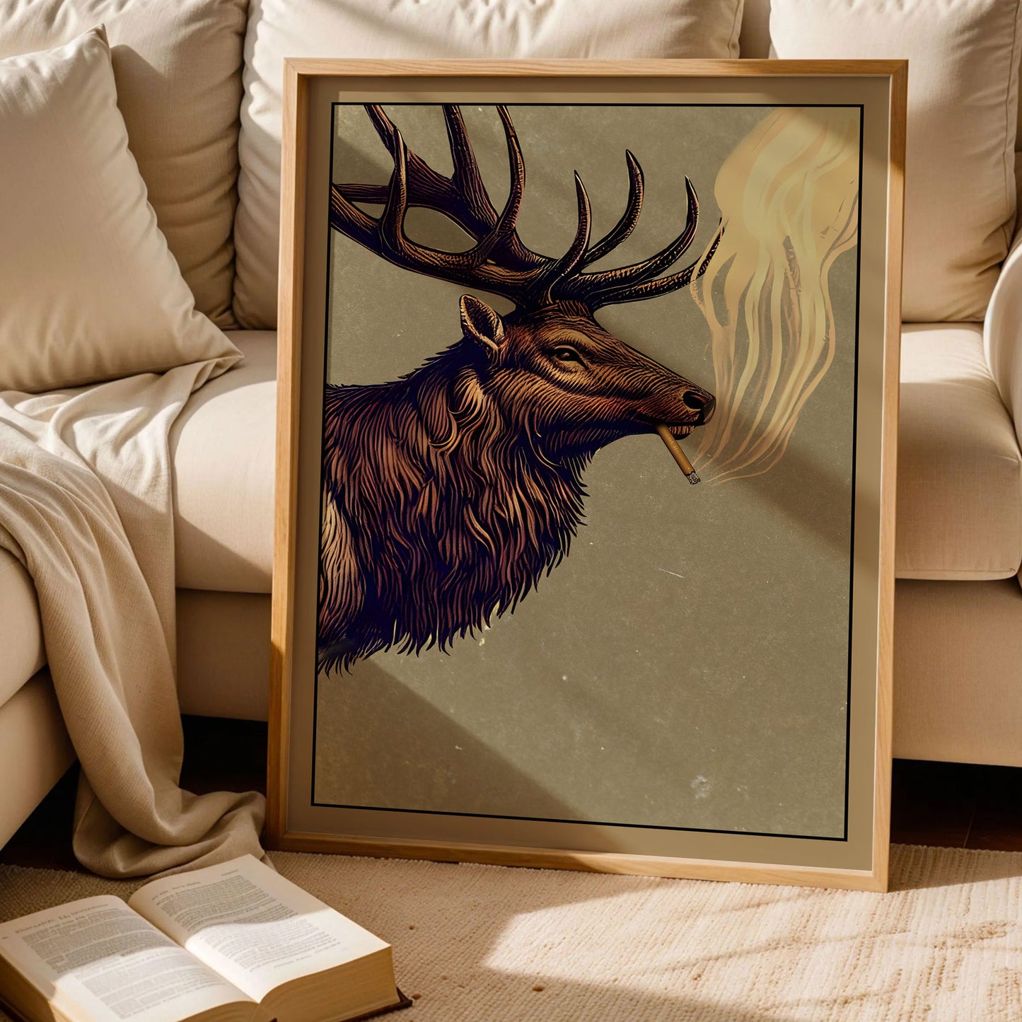 Funny Elk Drinking Smoking Poster