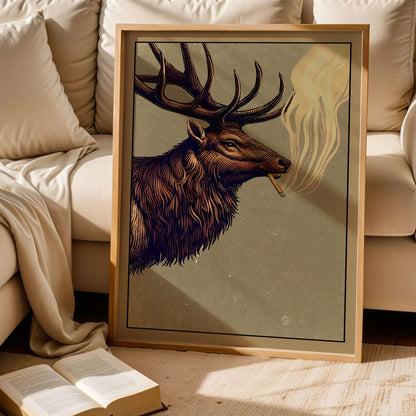 Funny Elk Drinking Smoking Poster