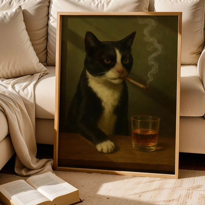 Tuxedo Cat Drinking Whiskey Poster