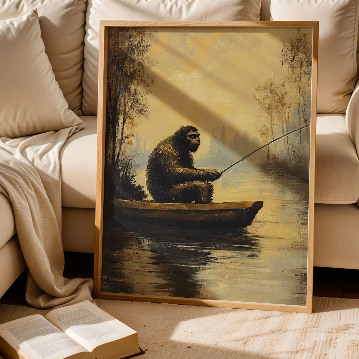 Bigfoot on a Red Canoe Fishing Poster