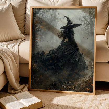 Foggy Halloween Witch Autumn Woodland Art