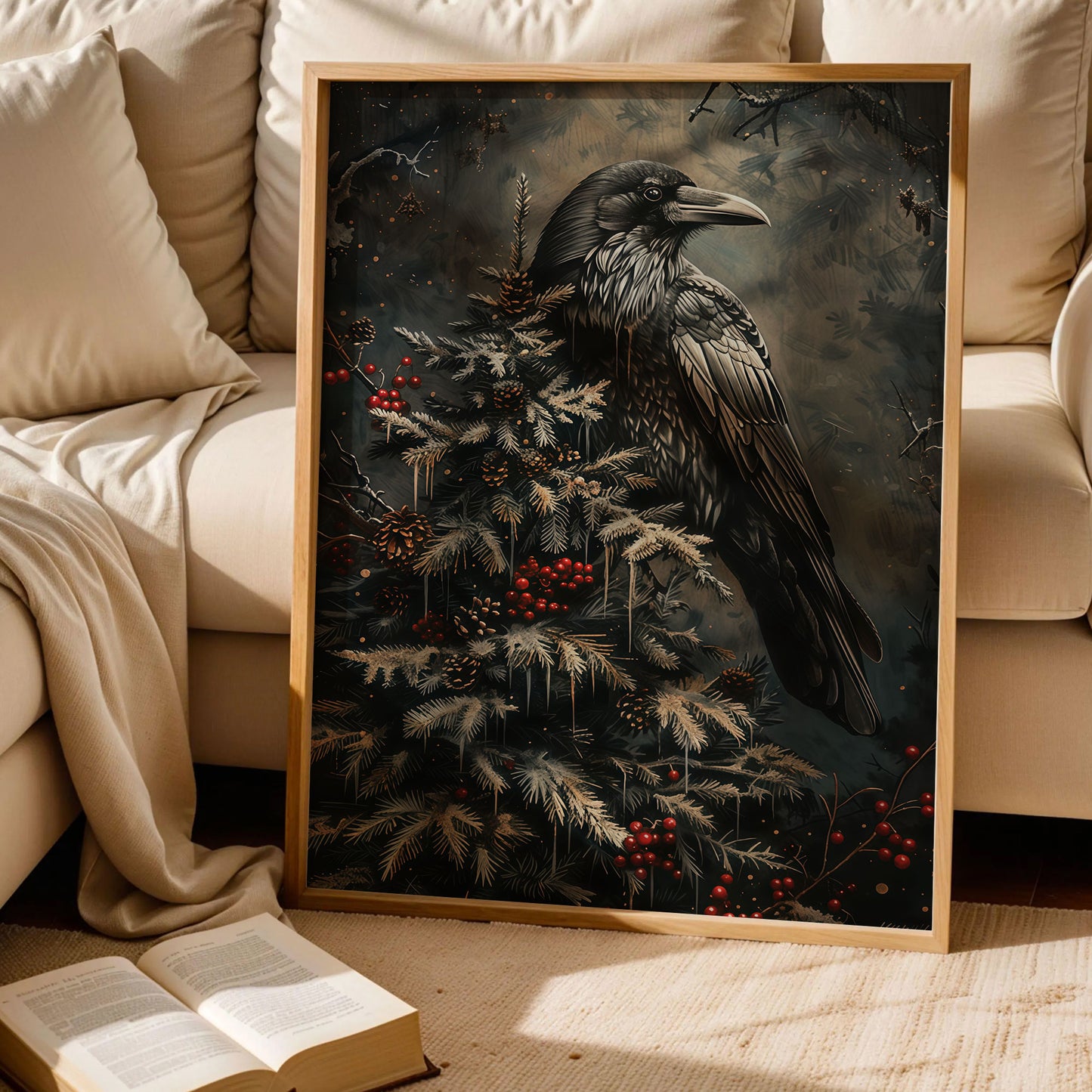 Dark Raven Holiday Tree Art Print