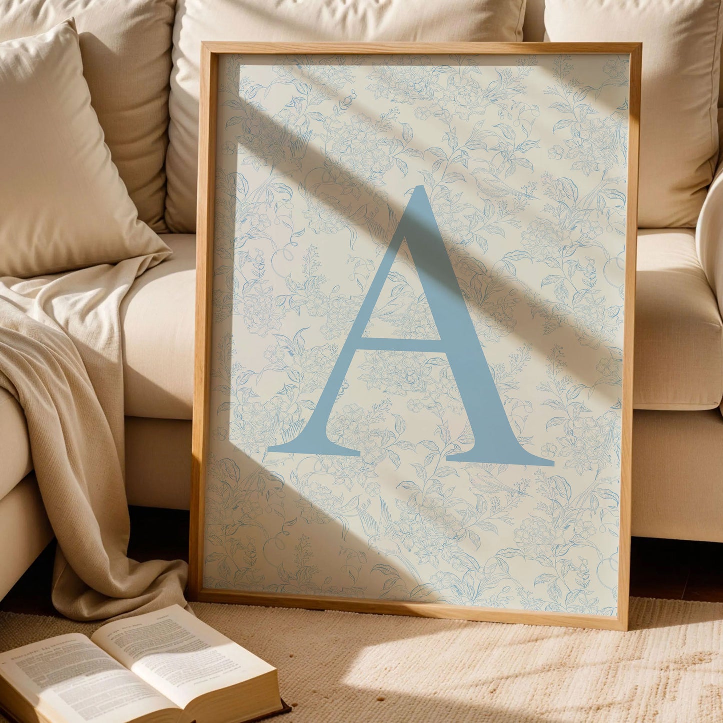Blue Floral Initial Letter A Art