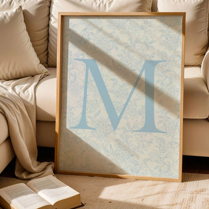 Blue Floral Initial Letter M Art