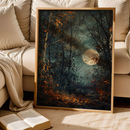 Autumn Full Moon Dark Forest Art Print