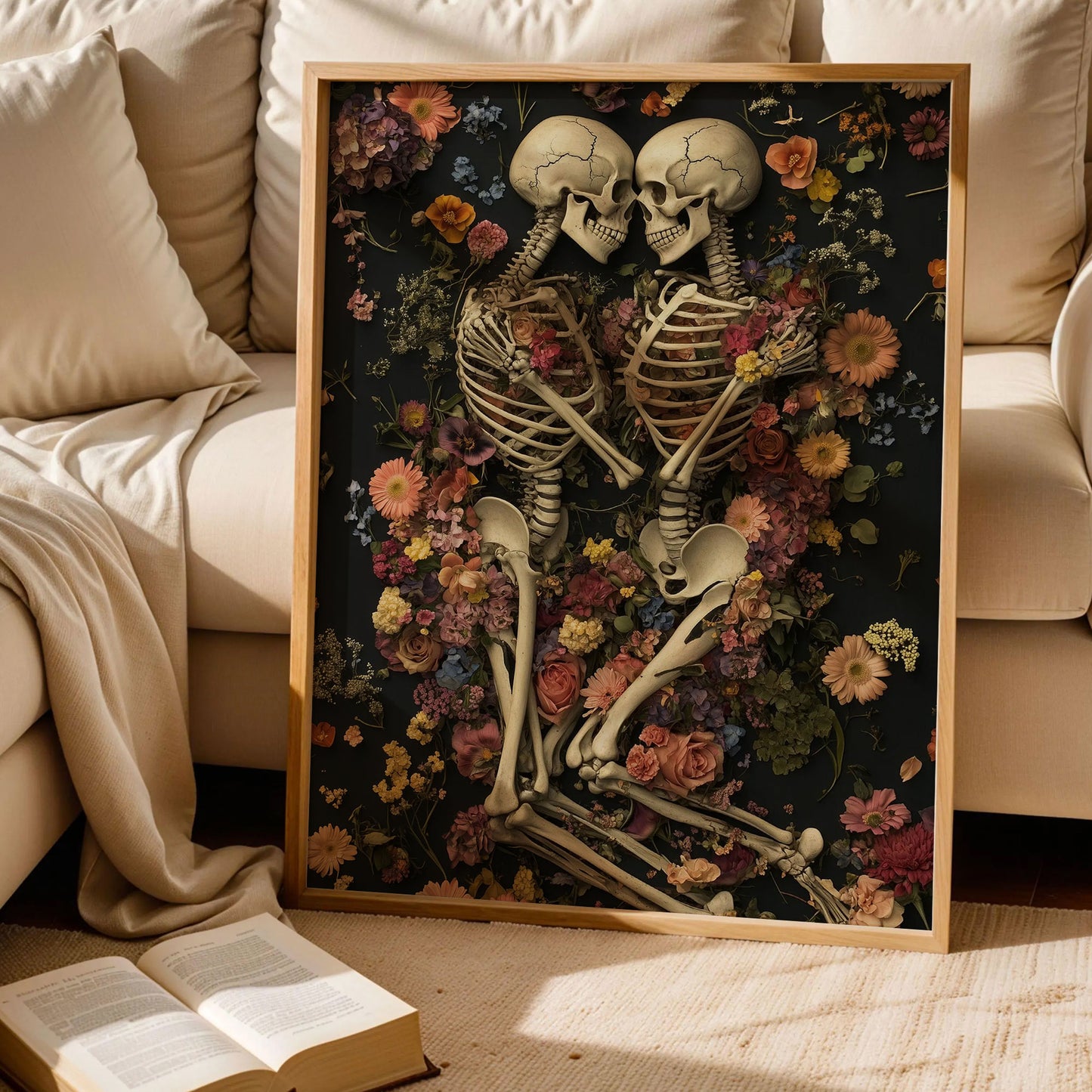 Romantic Skeleton Art Print with Colorful Floral