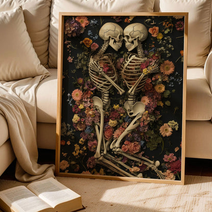 Romantic Skeleton Art Print with Colorful Floral