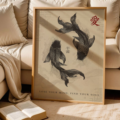 Black Koi Fish Japanese Poster