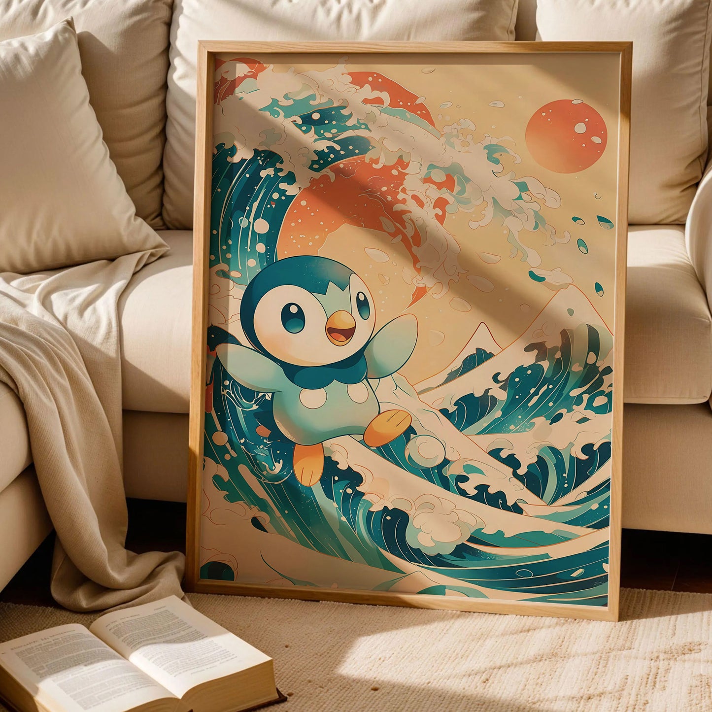 Piplup Japanese Wave Art Print