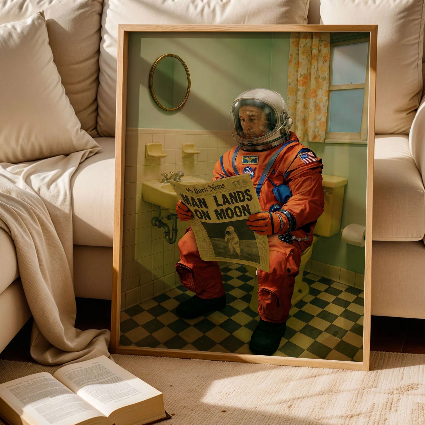 Retro Astronaut Bathroom Poster