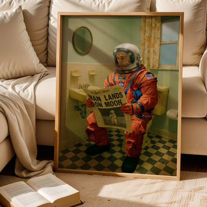 Retro Astronaut Bathroom Poster