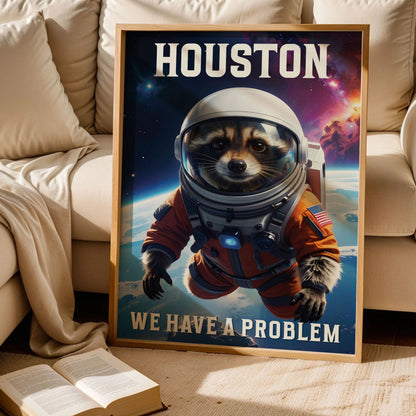 Funny Space Racoon Houston Problems Poster