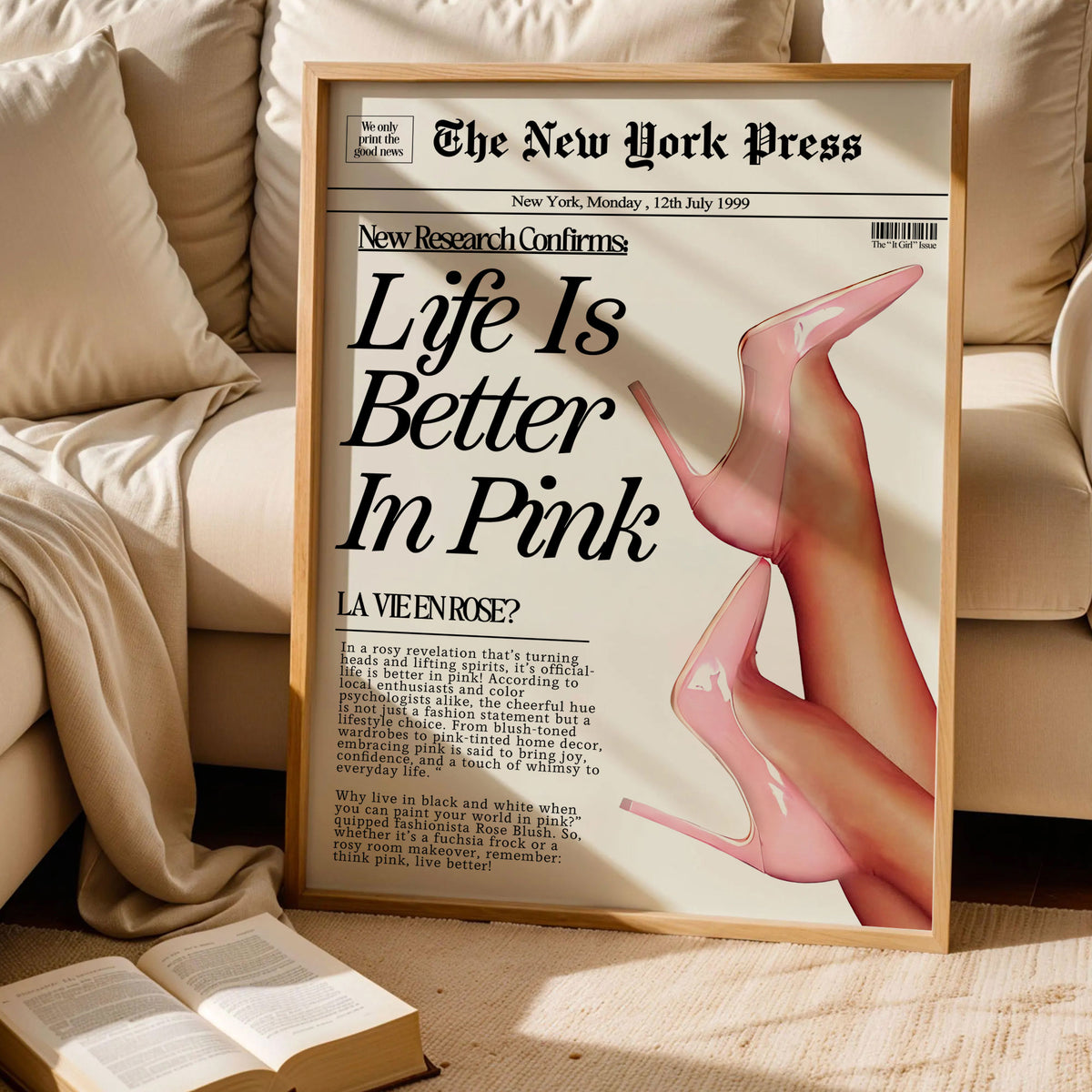 Pink Newspaper Print