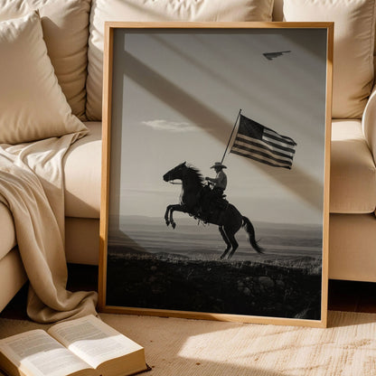 Black and White USA Flag Cowboy Wall Art