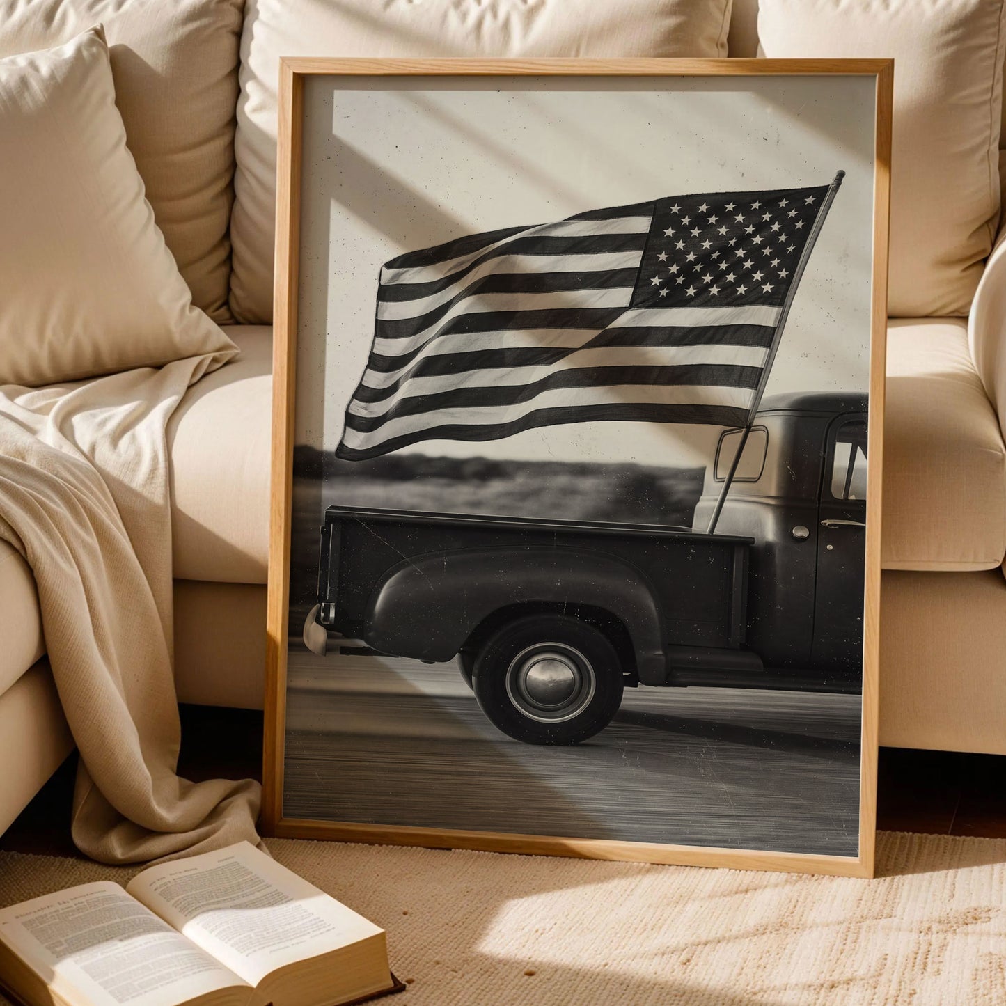 Vintage Truck with American Flag Wall Art