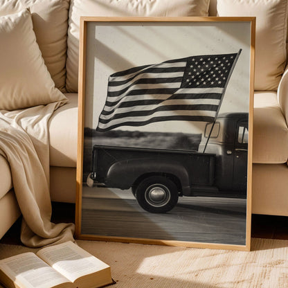 Vintage Truck with American Flag Wall Art