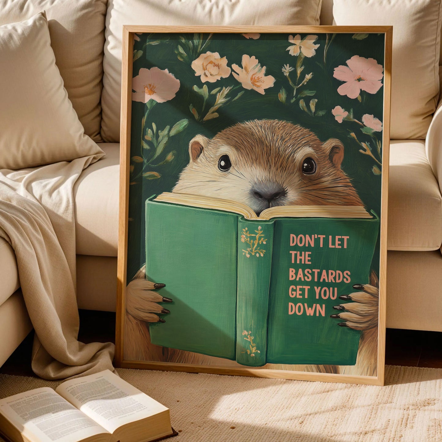 Groundhog Reading Motivational Book Art Print