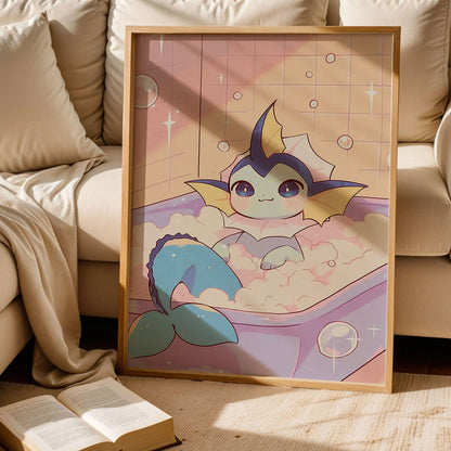 Vaporeon Bubble Bath Art Print