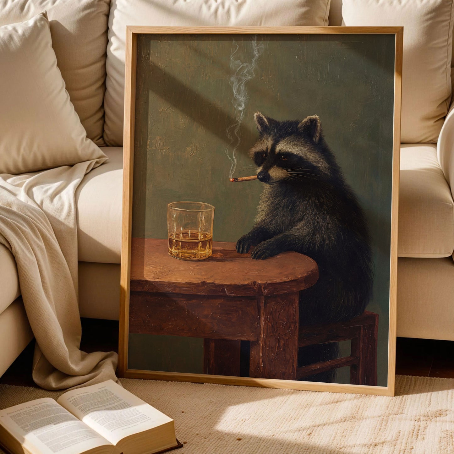 Smoking Raccoon Wall Art Print