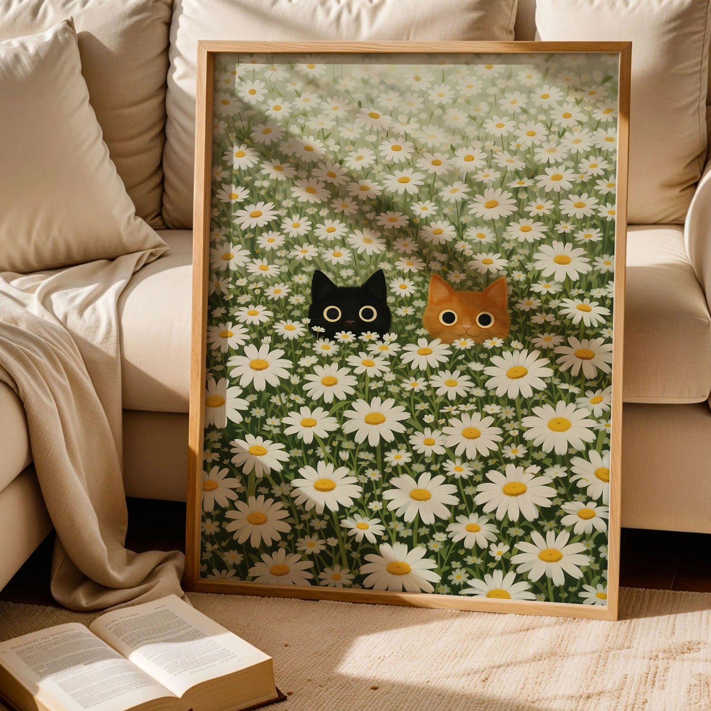 Black Cat Daisy Meadow Poster