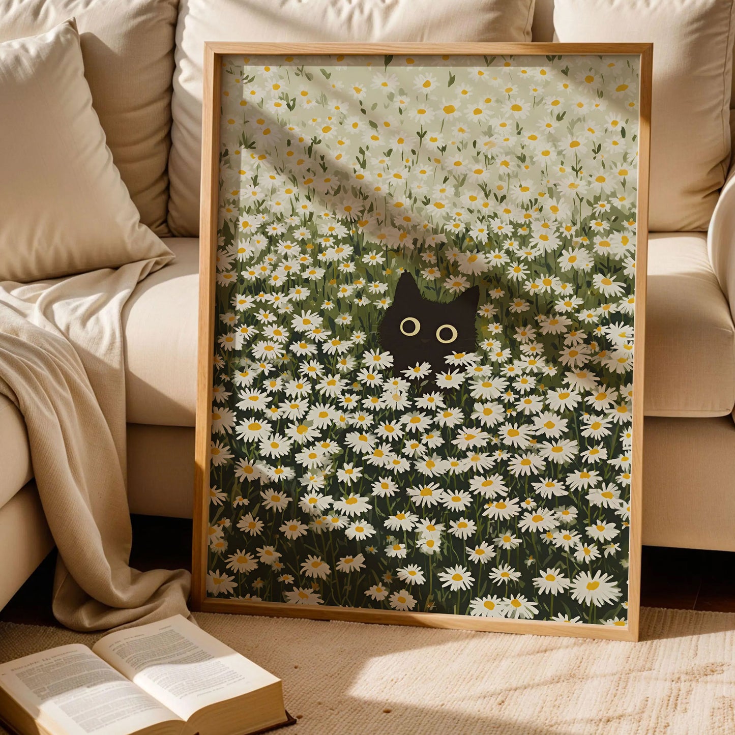 Black Cat Daisy Meadow Poster