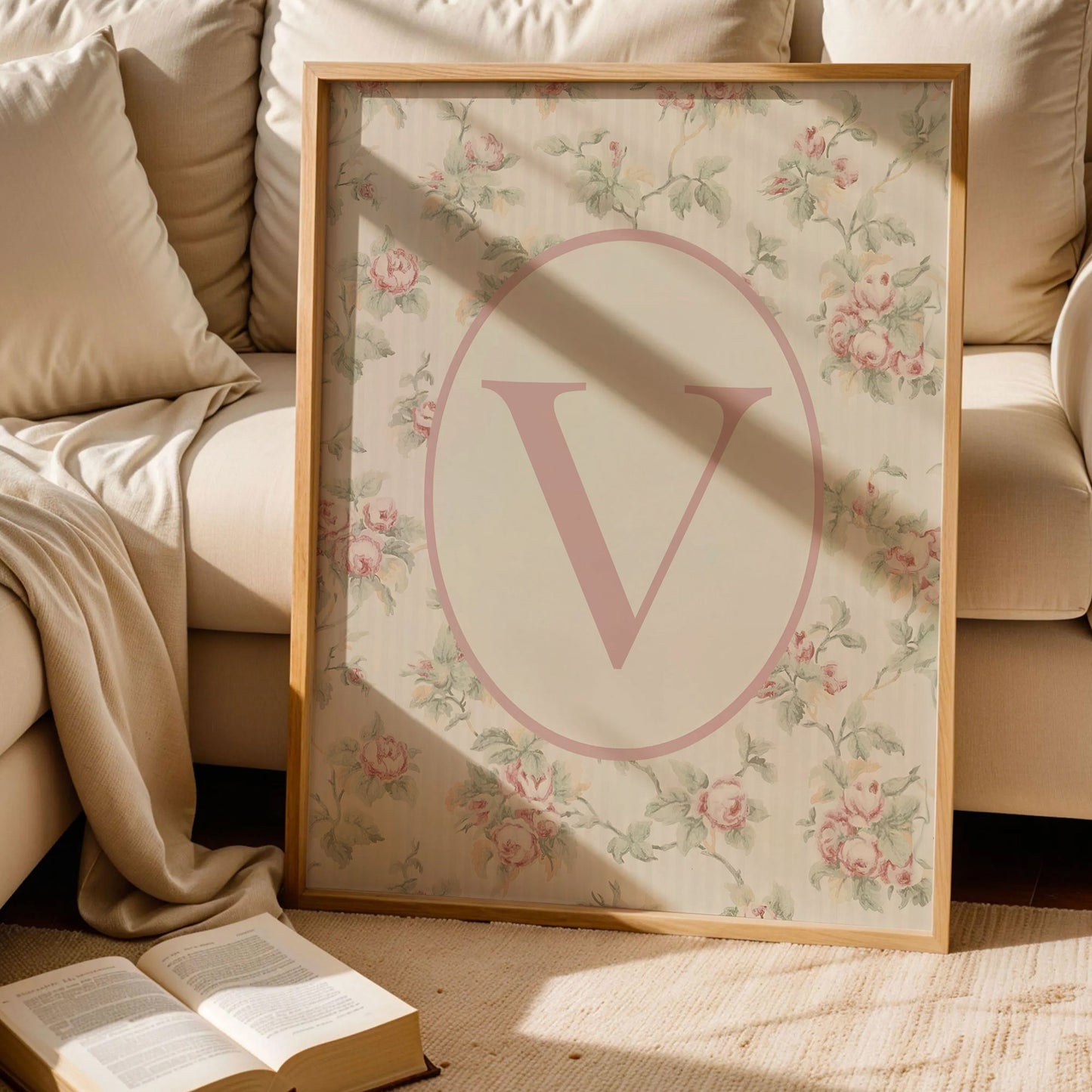 Floral Letter V Initial Poster