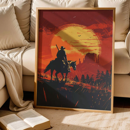 Western Cowboy Poster Sunset Landscape
