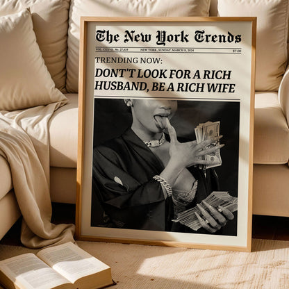 Don't Look For A Rich Husband Era Newspaper Poster