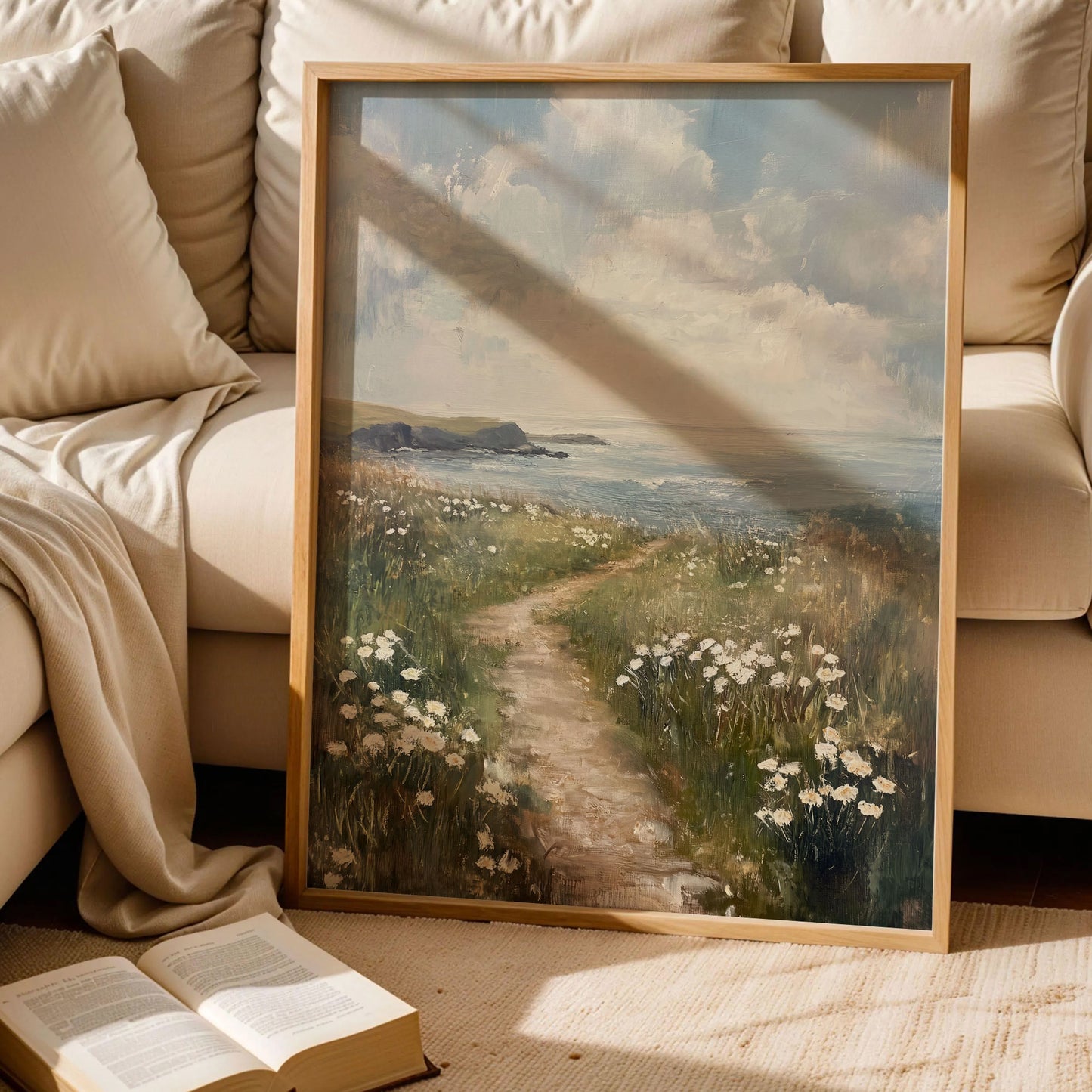 Coastal White Wildflower Painting Poster