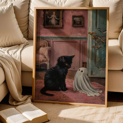 Cute Ghost and Kitten Poster